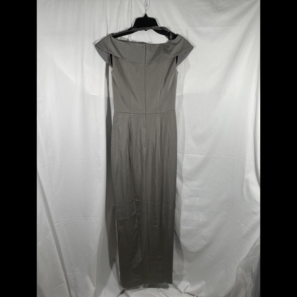 NEW La Femme [SZ 4 ] Surplice Off the Shoulder Column Gown‎ in Pewter - Picture 10 of 12